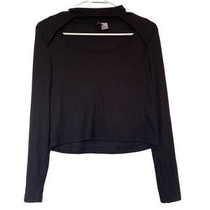 𝅺H&M Black Ribbed Open Chest Long Sleeve Shirt